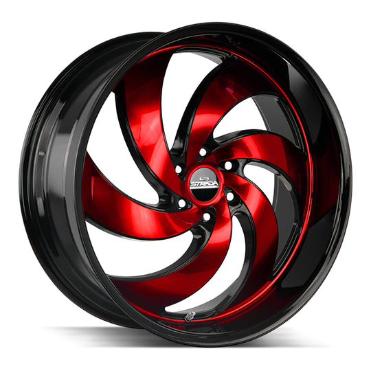 C06452025GBMLR - Strada Street Classics C06 Retro 6 24X10 5X120 25mm Gloss Black Candy Red Milled - Strada Street Classics Wheels Canada