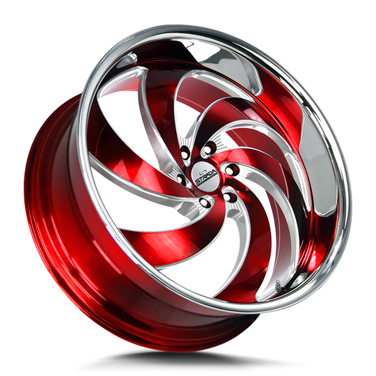 C06400015RMLSS - Strada Street Classics C06 Retro 6 24X10 BLANK 15mm Candy Red Milled Ss Lip - Strada Street Classics Wheels Canada