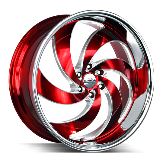 C06452715RMLSS - Strada Street Classics C06 Retro 6 24X10 5X127 15mm Candy Red Milled Ss Lip - Strada Street Classics Wheels Canada