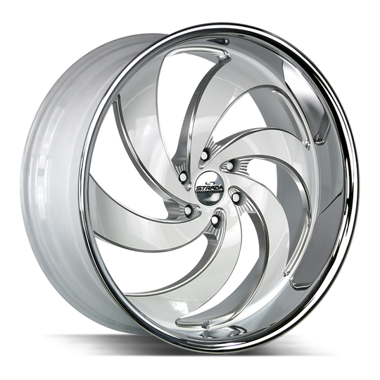 C06463924WMLSS - Strada Street Classics C06 Retro 6 24X10 6X139.7 24mm Gloss White Milled Ss Lip - Strada Street Classics Wheels Canada