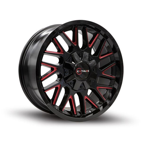 ENTP803AE-1790TU18 - Enthuze Revolver 17X9 6X135 / 6X139.7 18mm Gloss Black & Red - Enthuze Wheels Canada