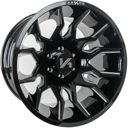 K13120101845 - Arkon Roosevelt 20X10 8X180 -25mm Gloss Black with Milled Edges - Arkon Wheels Canada