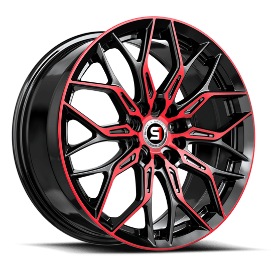 SP-571882338BMR - Spec-1 SP-57 18X8 5X100 38mm Gloss Black & Red Machined - Spec-1 Wheels Canada