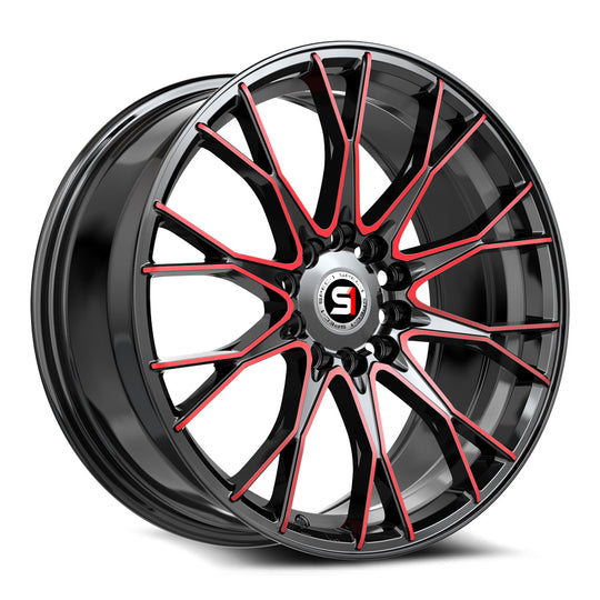 SP-5917752342BMR - Spec-1 SP-59 17X7.5 5X114.3 / 5X100 42mm Gloss Black & Red Machined - Spec-1 Wheels Canada