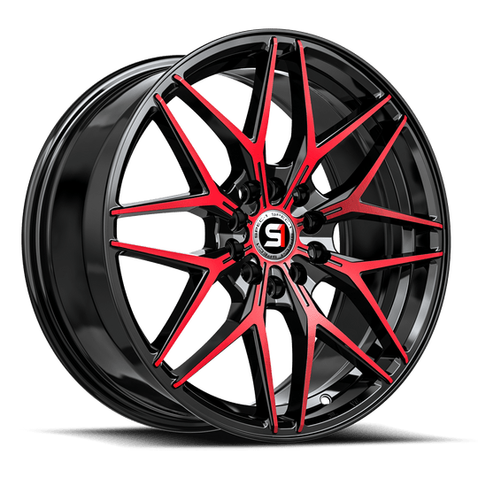 SP-601882338BMR - Spec-1 SP-60 18X8 5X100 38mm Gloss Black & Red Machined - Spec-1 Wheels Canada