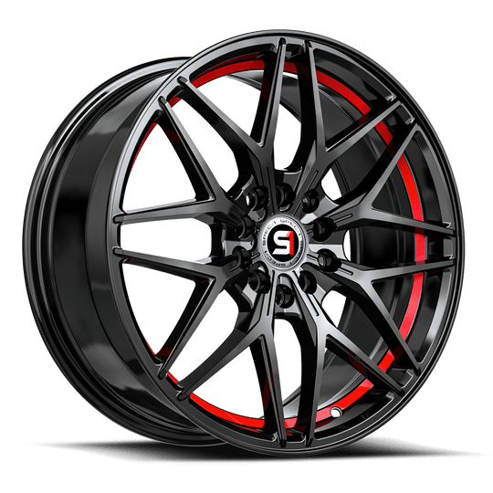 SP-601882338GBRU - Spec-1 SP-60 18X8 5X100 38mm Gloss Black & Red Undercut - Spec-1 Wheels Canada