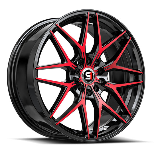 SP-6017753642BMR - Spec-1 SP-60 17X7.5 5X114.3 / 5X112 42mm Gloss Black & Red Machined - Spec-1 Wheels Canada