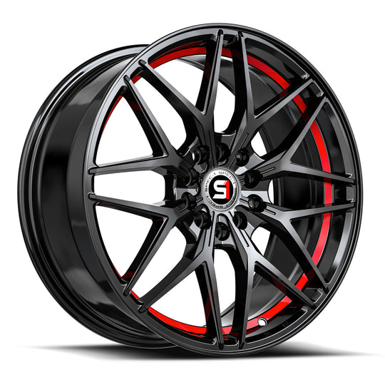 SP-601883638GBRU - Spec-1 SP-60 18X8 5X114.3 / 5X112 38mm Gloss Black & Red Undercut - Spec-1 Wheels Canada