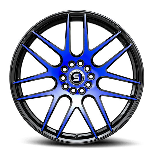 SP-651892338GBBLM - Spec-1 SP-65 18X9 5X100 38mm Gloss Black & Blue Machined - Spec-1 Wheels Canada