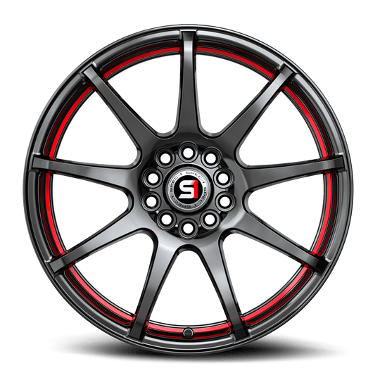 SP-671883638GBRL - Spec-1 SP-67 18X8 5X112 38mm Gloss Black & Red Line - Spec-1 Wheels Canada