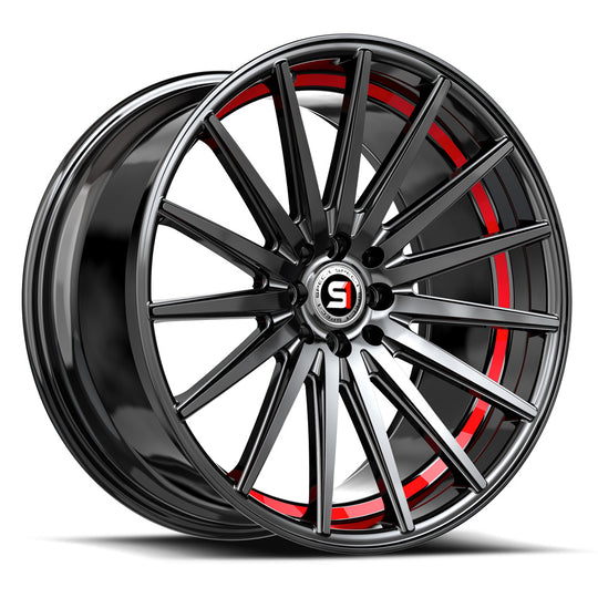 SP-691882338GBRU - Spec-1 SP-69 18X8 5X100 / 5X114.3 38mm Gloss Black & Red Undercut - Spec-1 Wheels Canada