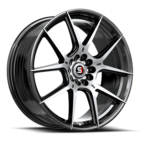 SP-711783642BM - Spec-1 SP-71 17X8 5X112 42mm Gloss Black & Machined - Spec-1 Wheels Canada