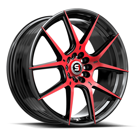 SP-71188938BMR - Spec-1 SP-71 18X8 4X100 38mm Gloss Black & Red Machined - Spec-1 Wheels Canada