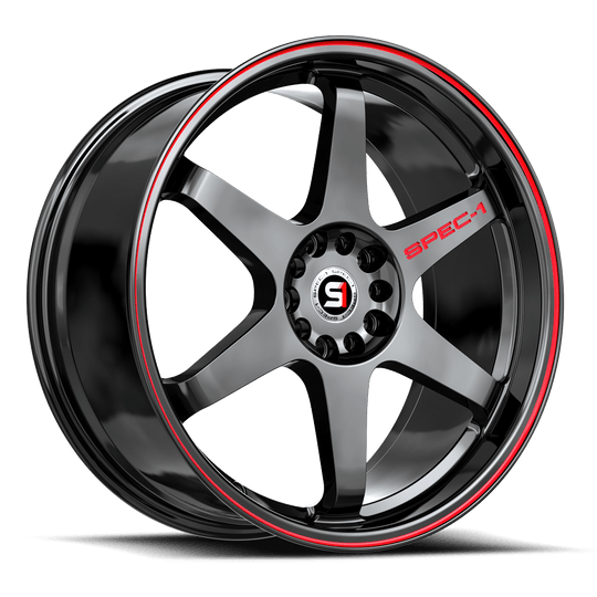 SPT-33178938GBRL - Spec-1 SPT-33 17X8 4X100 38mm Gloss Black & Red Line - Spec-1 Wheels Canada