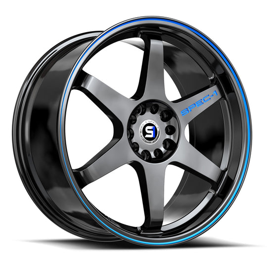 SPT-3318105BL20GBBL - Spec-1 SPT-33 18X10.5 Blank 4X/5X 20mm Gloss Black & Blue Line - Spec-1 Wheels Canada
