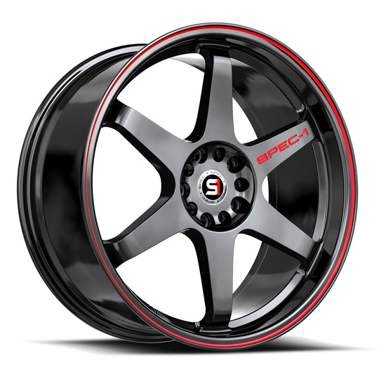 SPT-332010BL42GBRL - Spec-1 SPT-33 20X10 Blank 4X/5X 42mm Gloss Black & Red Line - Spec-1 Wheels Canada