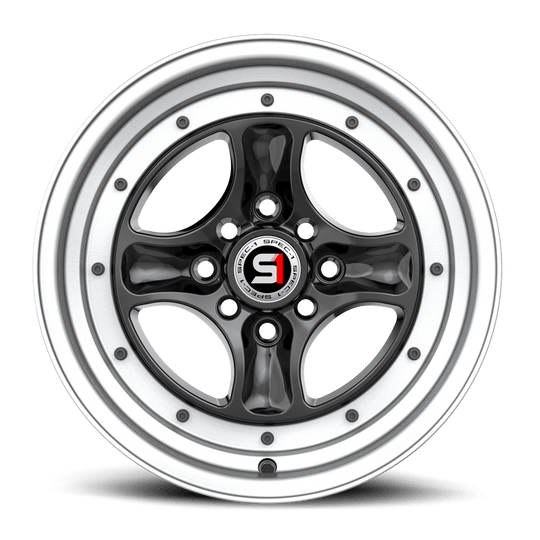SPT-35158925BML - Spec-1 SPT-35 15X8 4X100 25mm Gloss Black & Machined Lip - Spec-1 Wheels Canada