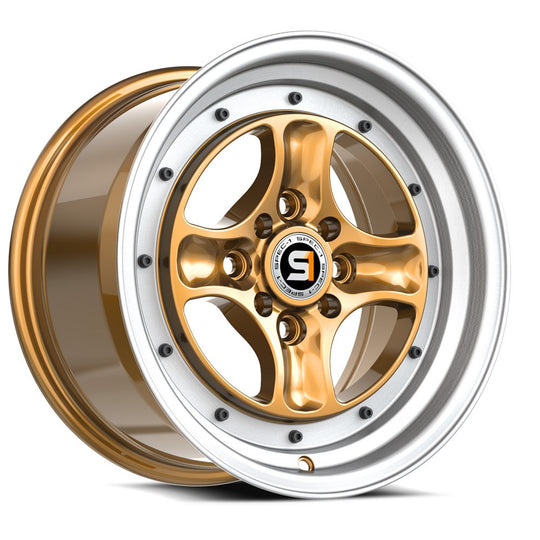 SPT-35158925GML - Spec-1 SPT-35 15X8 4X100 / 4X114.3 25mm Gold & Machined Lip - Spec-1 Wheels Canada