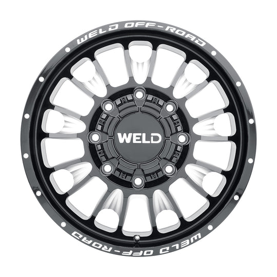 W12108292890 - WELD Off-Road Scorch Dually Front 20X8.25 8X200 +108mm Gloss Black Milled - WELD Off-Road Wheels Canada
