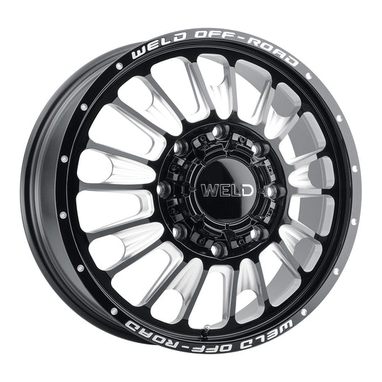 W12108280890 - WELD Off-Road Scorch Dually Front 20X8.25 8X165.1 +108mm Gloss Black Milled - WELD Off-Road Wheels Canada