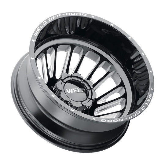 W12108292N49 - WELD Off-Road Scorch Dually Rear 20X8.25 8X200 -246mm Gloss Black Milled - WELD Off-Road Wheels Canada