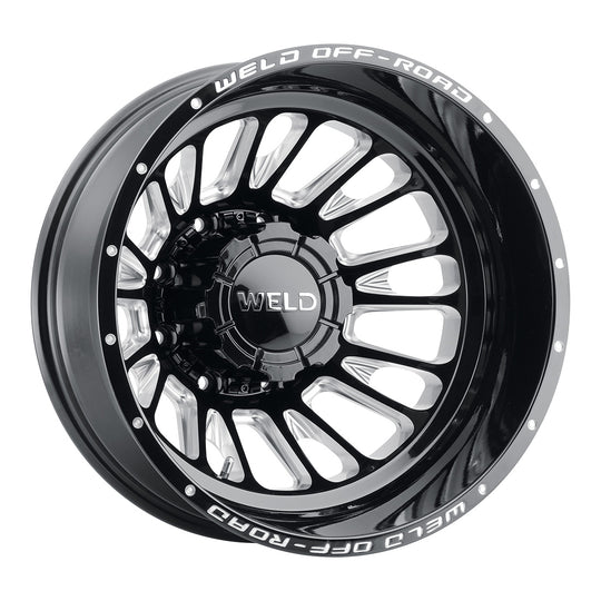 W12108292N49 - WELD Off-Road Scorch Dually Rear 20X8.25 8X200 -246mm Gloss Black Milled - WELD Off-Road Wheels Canada