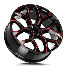 Load image into Gallery viewer, R176-263931GBMLR - Strada OE Replica R176 Snowflake 22X9 6x139.7 31mm Gloss Black Candy Red Milled - Strada OE Replica Wheels Canada