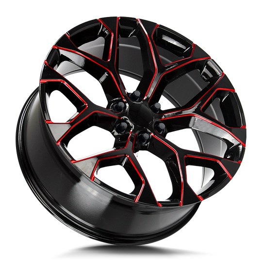 R176-263931GBMLR - Strada OE Replica R176 Snowflake 22X9 6x139.7 31mm Gloss Black Candy Red Milled - Strada OE Replica Wheels Canada