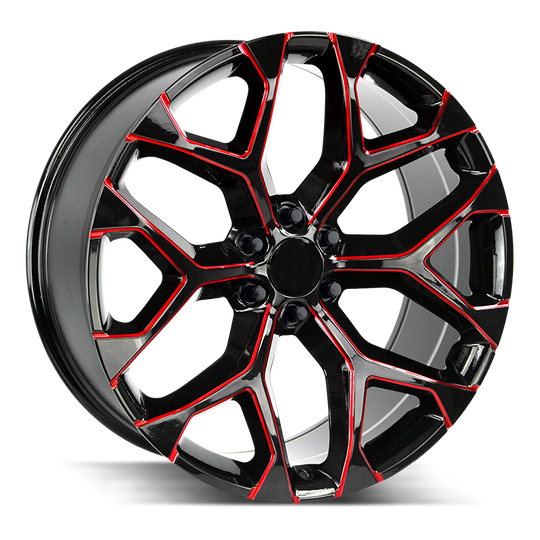R176-463931GBMLR - Strada OE Replica R176 Snowflake 24X10 6x139.7 31mm Gloss Black Candy Red Milled - Strada OE Replica Wheels Canada