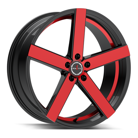 G0108550835GBMR - Ignite G01 Spark 20X8.5 5X108 35mm Gloss Black Candy Red Machine - Ignite Wheels Canada
