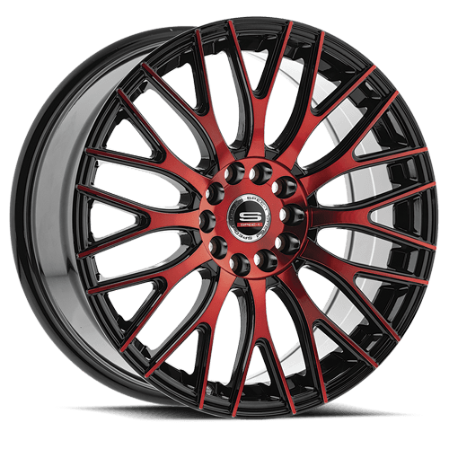 SP-5518803638BMR - Spec-1 SP-55 18X8 5X112 38mm Gloss Black & Red Machined - Spec-1 Wheels Canada