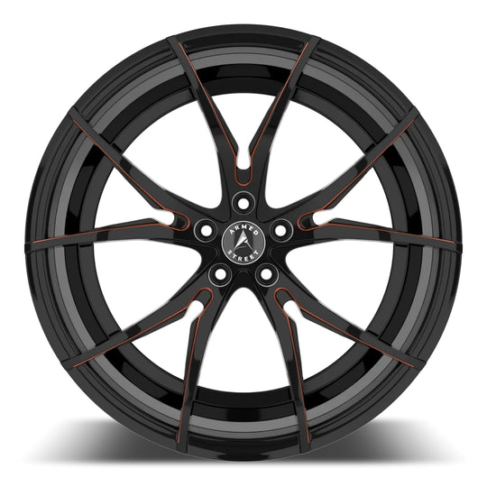 B181-2010-23-109 - Armed Street Strike 20X10 5X120 ET 35mm Gloss Black Red Milled - Armed Street Wheels Canada