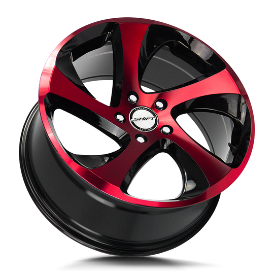 H22750035GBR - Shift H22 Strut 17X8 5X100 35mm Gloss Black Candy Red Face - Shift Wheels Canada