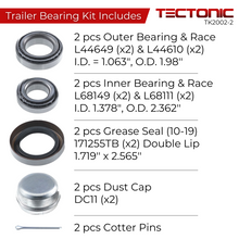 Charger l'image dans la galerie, TK2002-2 Tectonic Trailer Bearing Kit - Complete Trailer Bearing Kit with Races, Seals &amp; Dust Cap for Use with 1-3/8" to 1-1/16" spindle sizes and 3500 lbs axles