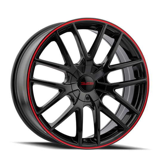 3260-9814BR - Touren TR60 19X8.5 5X108 / 5X114.3 ET 40mm Gloss Black with Red Ring - Touren Wheels Canada