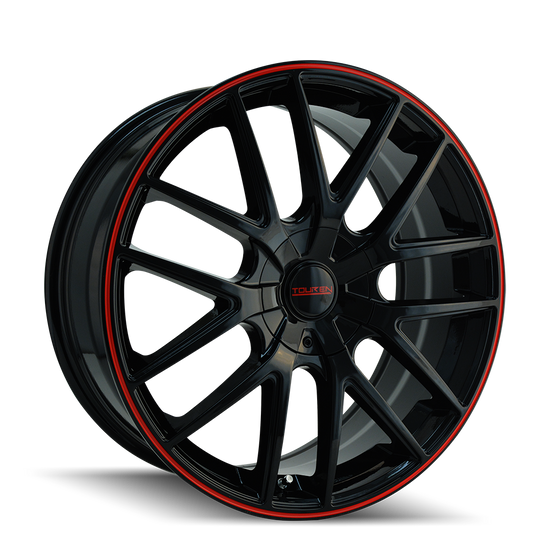 3260-9809BR - Touren TR60 19X8.5 5X112 / 5X120 ET 40mm Black with Red Ring - Touren Wheels Canada