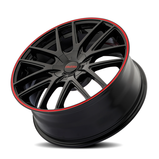 3260-8818BR - Touren TR60 18X8 5X115 / 5X120 ET 20mm Gloss Black with Red Ring - Touren Wheels Canada