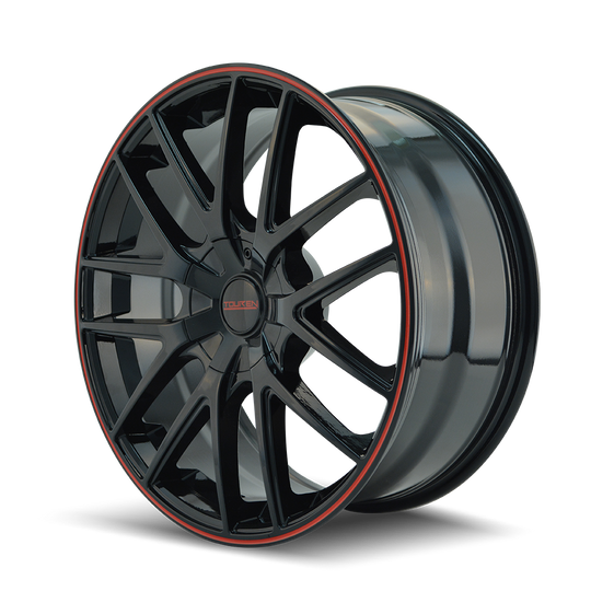 3260-9809BR - Touren TR60 19X8.5 5X112 / 5X120 ET 40mm Black with Red Ring - Touren Wheels Canada