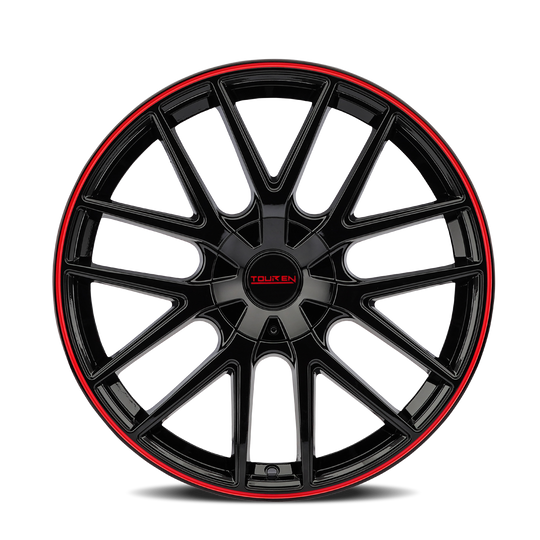 3260-7720BR - Touren TR60 17X7.5 4X108 / 5X108 ET 42mm Gloss Black with Red Ring - Touren Wheels Canada