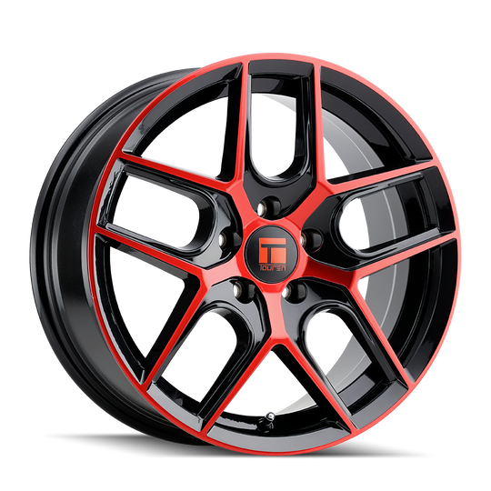 3279-7845BRT35 - Touren TR79 17X8 5X112 /  ET 35mm Gloss Black Machined with Red - Touren Wheels Canada