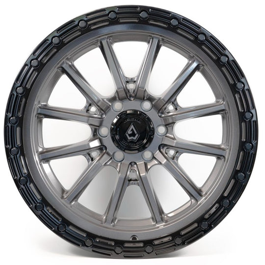 A106179084P00011 - Arena Trek 17X9 6X139.7 0mm Glossy Gun Metal With Glossy Black Lip - Arena Wheels Canada