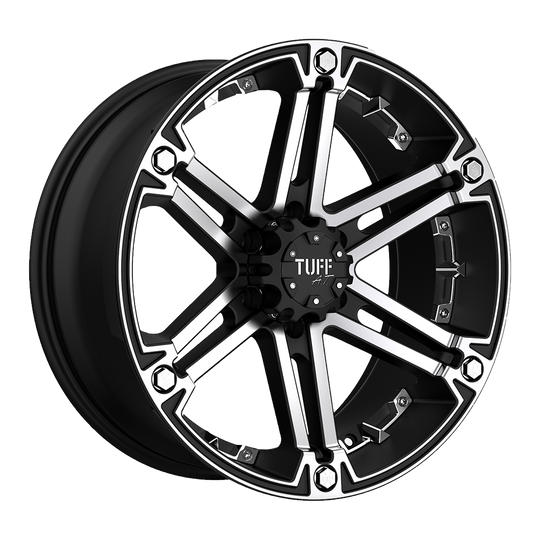 1780T01206D50F06C - Tuff T01 17X8 6X135 / 6X139.7 20mm Flat Black W/ Machined Face - Tuff Wheels Canada
