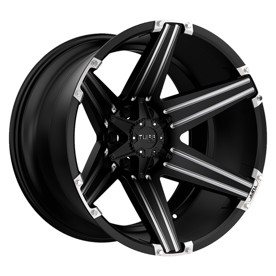 2212T12-55D47F78 - Tuff T12 22X12 5X127 / 5X114.3 -45mm Satin Black W/ Milled Spokes And Brushed Inserts - Tuff Wheels Canada