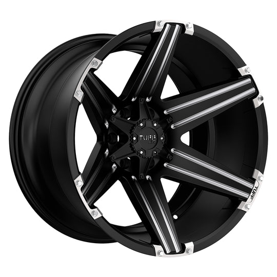 2411T12-28170M30 - Tuff T12 24X11 8X170 -25 mm Satin Black W/ Milled Spokes - Tuff Wheels Canada