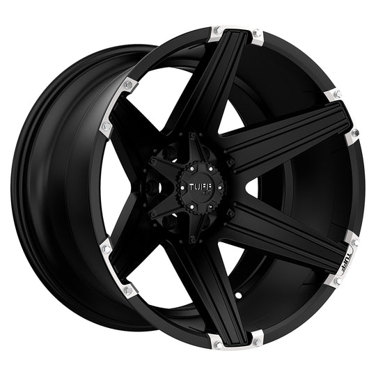 2212T12-56140M08 - Tuff T12 22X12 6X139.7 -45 mm Satin Black W/ Brushed Inserts - Tuff Wheels Canada