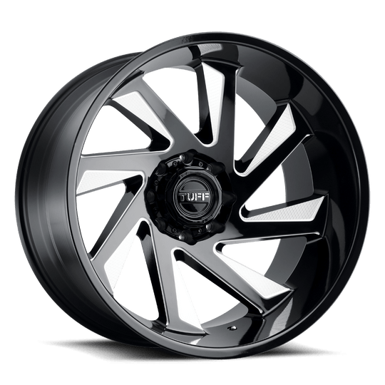 2212T1B-55127B71L - Tuff T1B 22X12 5X127 -45 mm Gloss Black W/ Milled Spokes - Tuff Wheels Canada