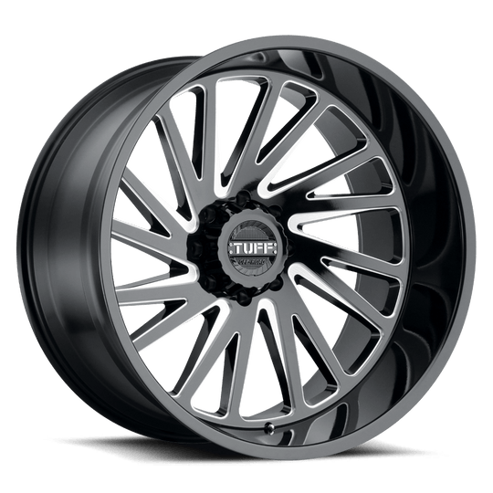 2212T2A-58180B25L - Tuff T2A 22X12 8X180 -45 mm Gloss Black W/ Milled Spokes - Tuff Wheels Canada