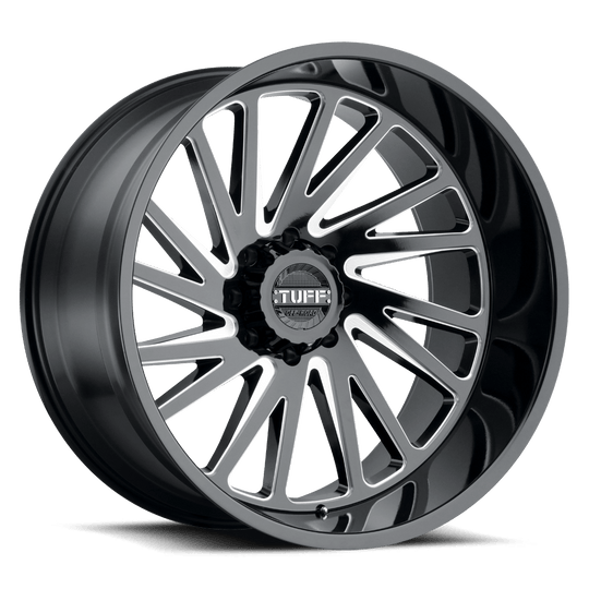 2012T2A-55127B71L - Tuff T2A 20X12 5X127 -45 mm Gloss Black W/ Milled Spokes - Tuff Wheels Canada