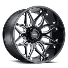 Charger l'image dans la galerie, 2012T3B-58165B25 - Tuff T3B 20X12 8X165.1 -45 mm Gloss Black W/ Milled Spokes - Tuff Wheels Canada
