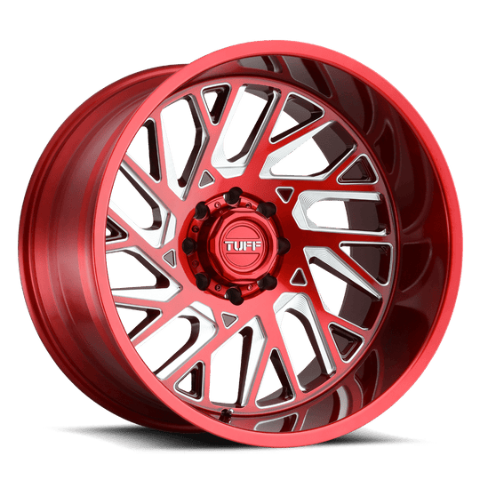 2012T4B-56140R12L - Tuff T4B 20X12 6X139.7 -45 mm Candy Red W/ Milled Spoke - Tuff Wheels Canada